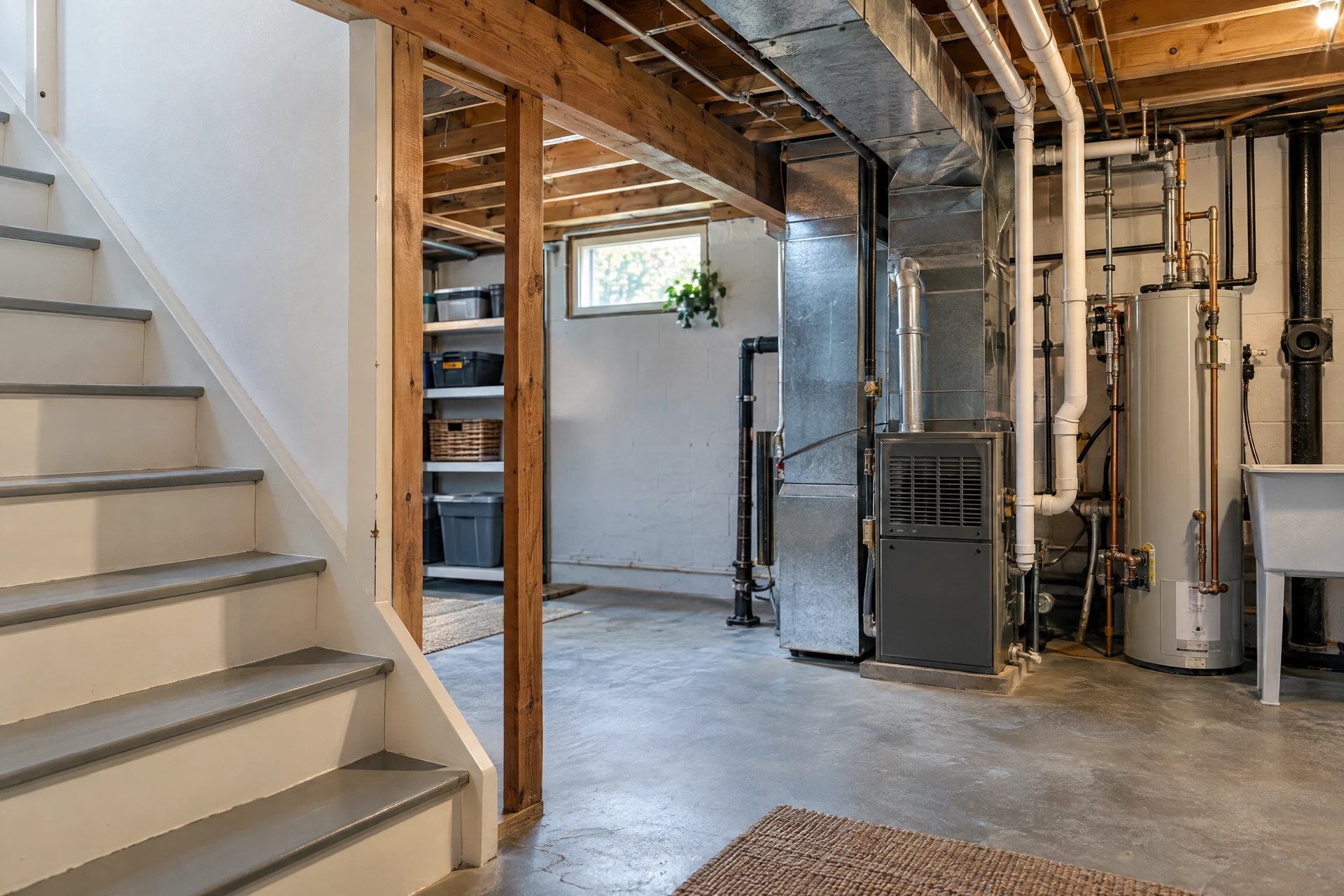 Illustrative residential utility area with visible home systems; not an actual Rojek inspection